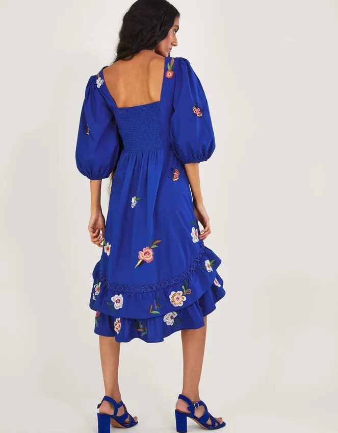 Women Ellie Embroidered Tiered Hem Dress Blue Monsoon Occasionwear