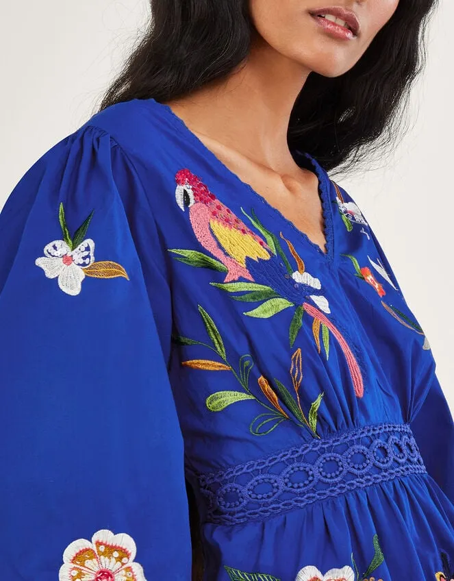 Women Ellie Embroidered Tiered Hem Dress Blue Monsoon Occasionwear