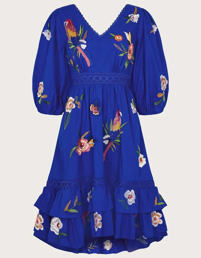 Women Ellie Embroidered Tiered Hem Dress Blue Monsoon Occasionwear