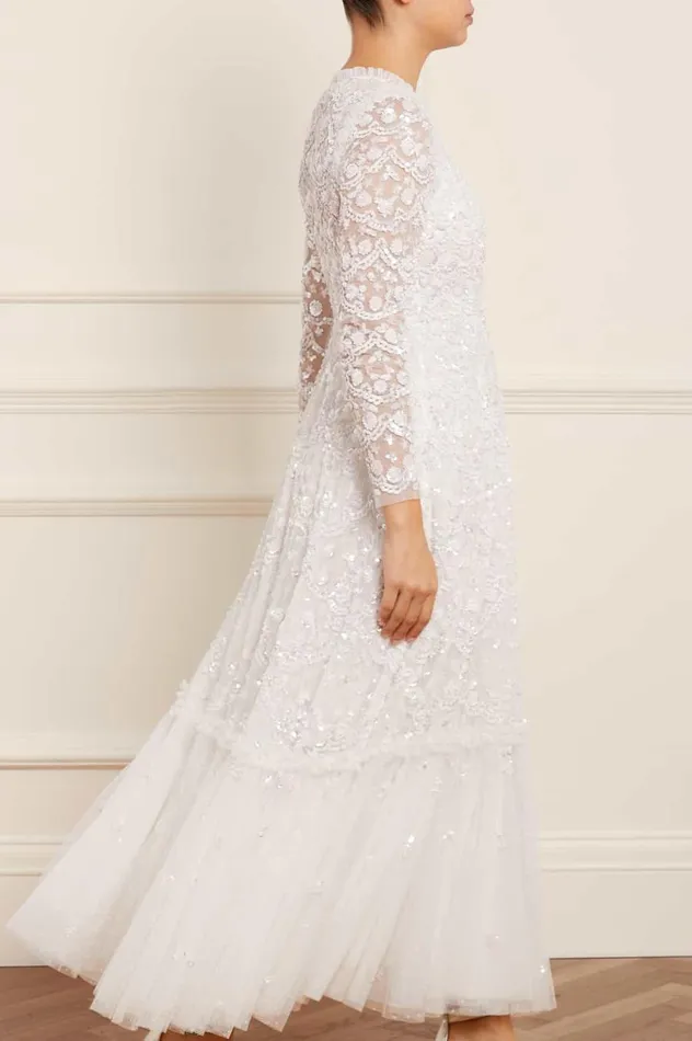 Women Embellished Dresses Needle and Thread Alina Sequin Ankle Gown White