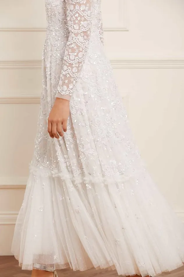 Women Embellished Dresses Needle and Thread Alina Sequin Ankle Gown White
