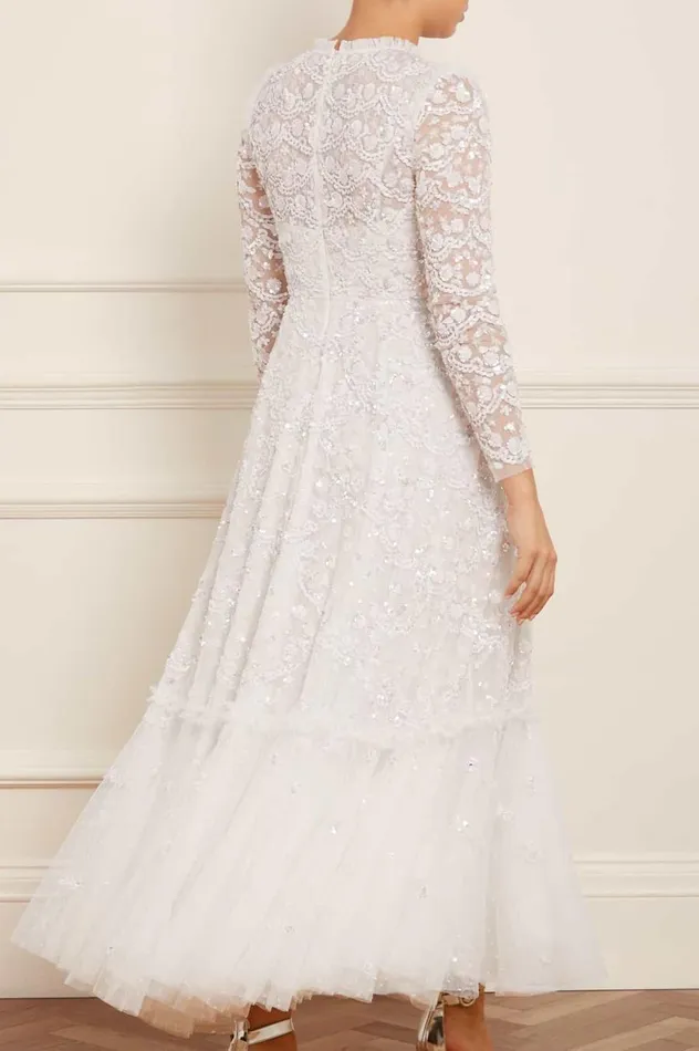 Women Embellished Dresses Needle and Thread Alina Sequin Ankle Gown White