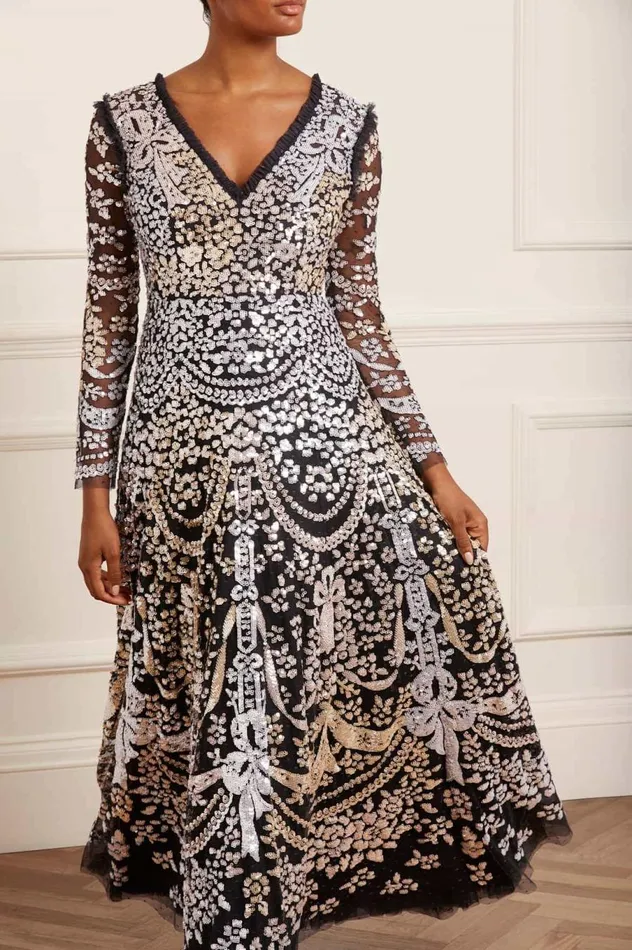 Women Embellished Dresses Needle and Thread Chandelier Gloss Gown Black