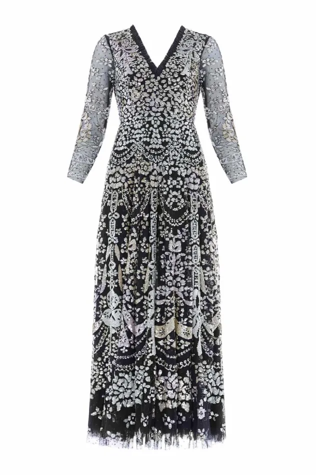 Women Embellished Dresses Needle and Thread Chandelier Gloss Gown Black
