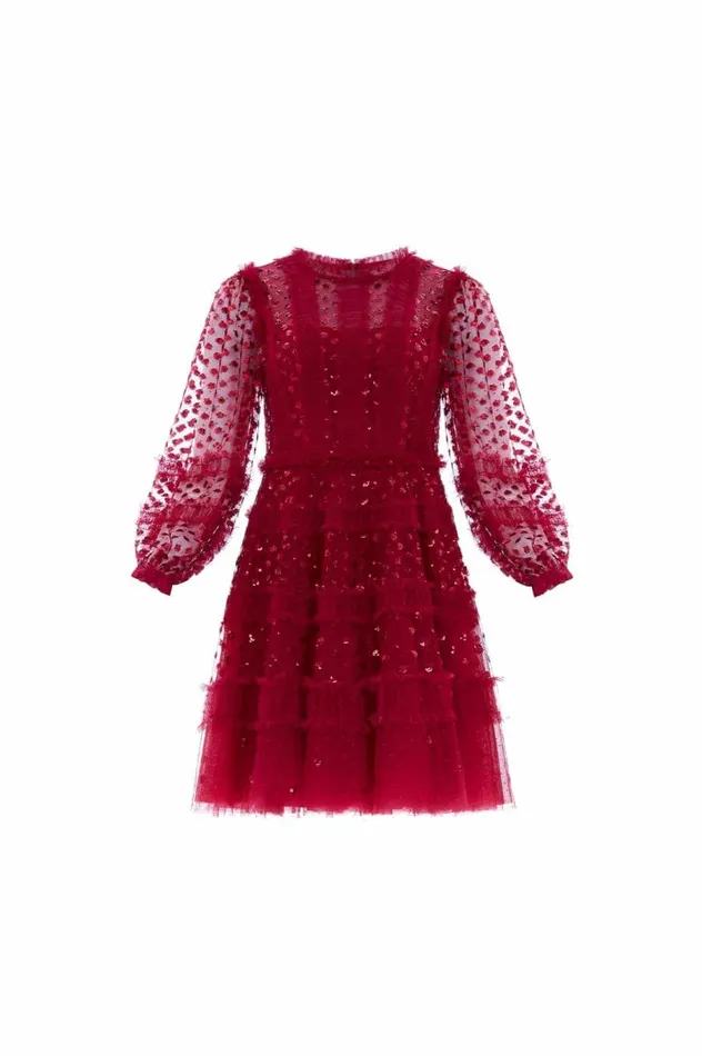 Women Embellished Dresses Needle and Thread Dot Shimmer Micro Mini Dress Red