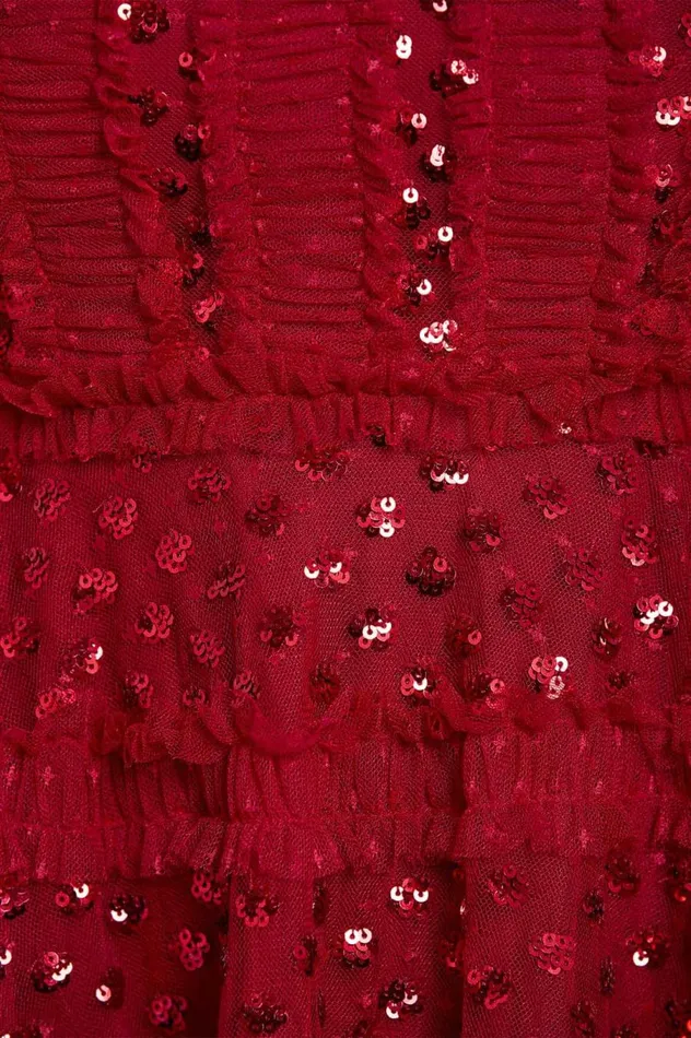 Women Embellished Dresses Needle and Thread Dot Shimmer Micro Mini Dress Red