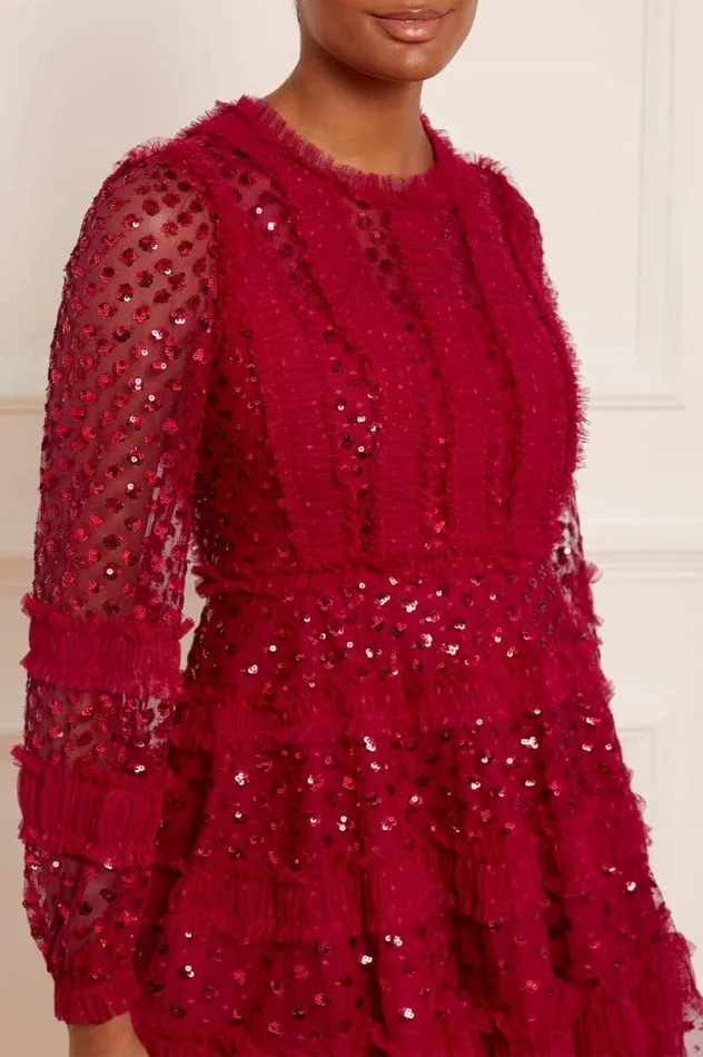 Women Embellished Dresses Needle and Thread Dot Shimmer Micro Mini Dress Red