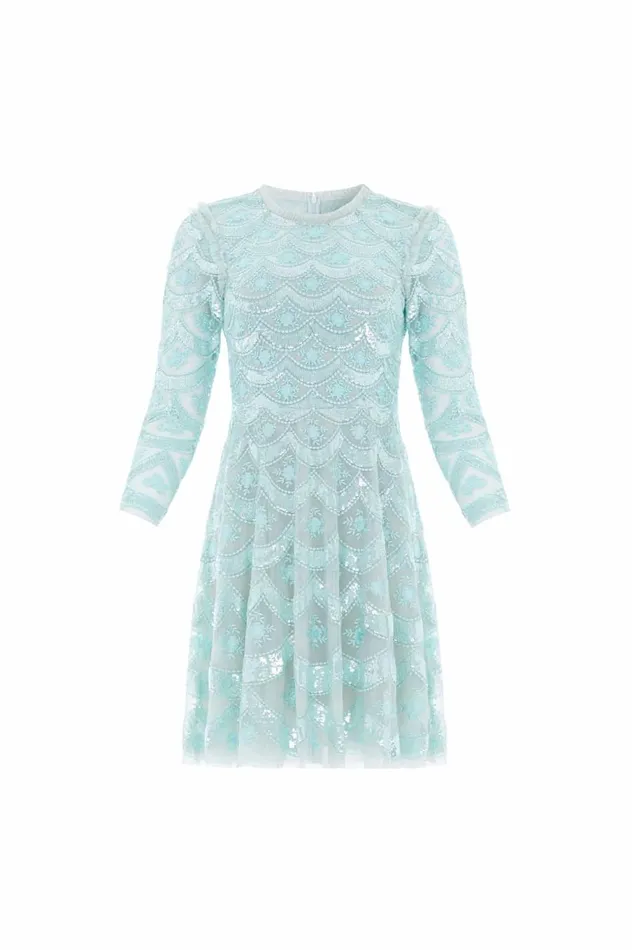 Women Embellished Dresses Needle and Thread Fifi Long Sleeve Mini Dress Green