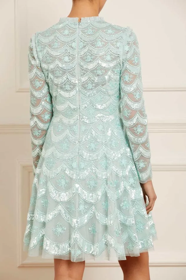 Women Embellished Dresses Needle and Thread Fifi Long Sleeve Mini Dress Green