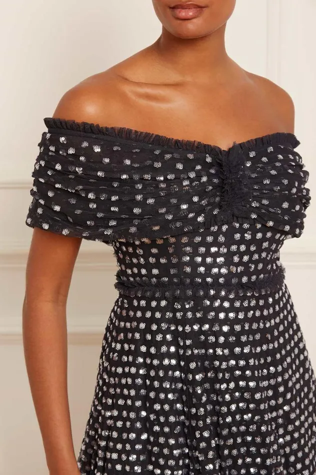 Women Embellished Dresses Needle and Thread Grace Gloss OffShoulder Micro Mini Dress Black