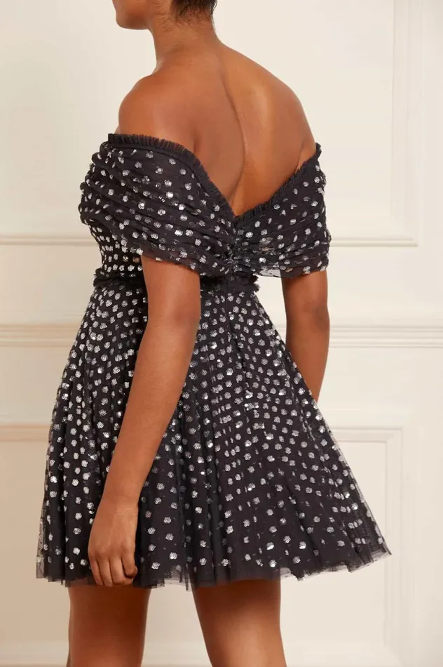 Women Embellished Dresses Needle and Thread Grace Gloss OffShoulder Micro Mini Dress Black