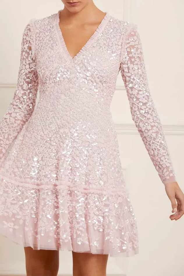 Women Embellished Dresses Needle and Thread Isabella Diamond Mini Dress Pink