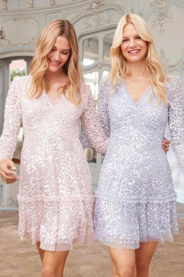 Women Embellished Dresses Needle and Thread Isabella Diamond Mini Dress Pink Women Embellished Dresses Needle and Thread Isabella Diamond Mini Dress Pink