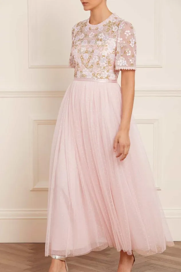 Women Embellished Dresses Needle and Thread Lena Bodice Ankle Gown Pink