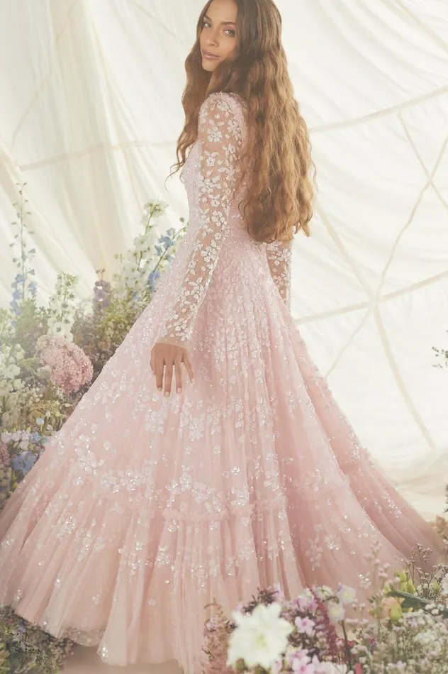 Women Embellished Dresses Needle and Thread Margot Ankle Gown Pink