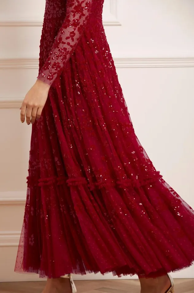 Women Embellished Dresses Needle and Thread Margot Ankle Gown Red