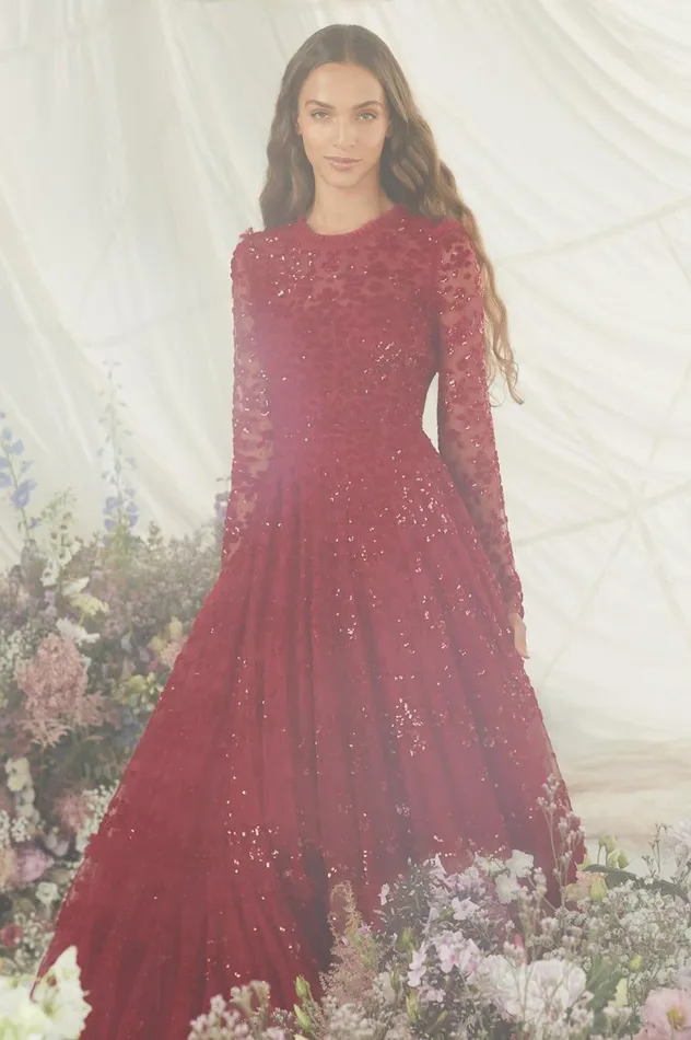 Women Embellished Dresses Needle and Thread Margot Ankle Gown Red