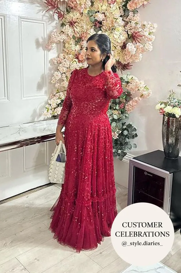Women Embellished Dresses Needle and Thread Margot Ankle Gown Red