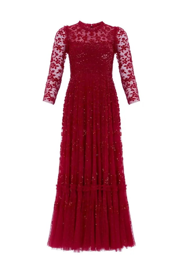 Women Embellished Dresses Needle and Thread Margot Ankle Gown Red
