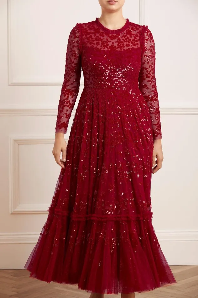 Women Embellished Dresses Needle and Thread Margot Ankle Gown Red