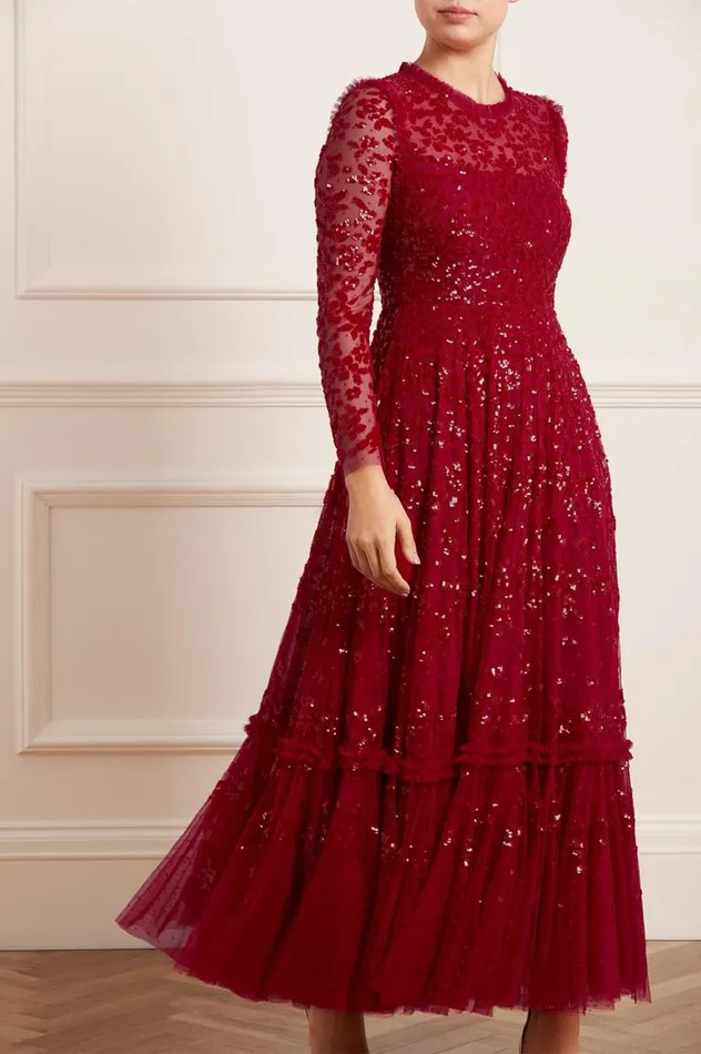Women Embellished Dresses Needle and Thread Margot Ankle Gown Red