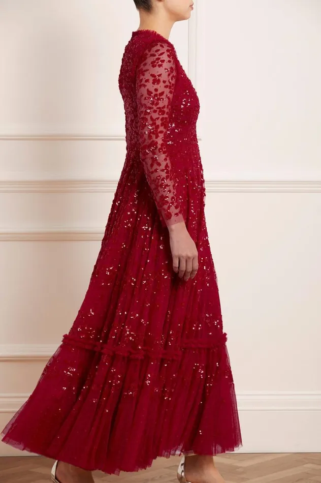 Women Embellished Dresses Needle and Thread Margot Ankle Gown Red