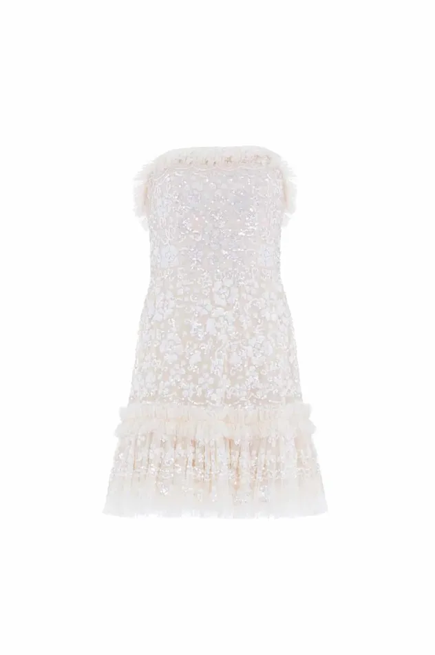 Women Embellished Dresses Needle and Thread Regal Rose Gloss Strapless Micro Mini Dress Champagne