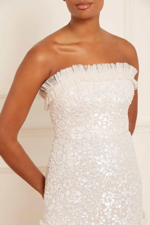 Women Embellished Dresses Needle and Thread Regal Rose Gloss Strapless Micro Mini Dress Champagne