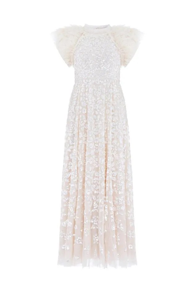 Women Embellished Dresses Needle and Thread Sequin Rose Gloss Ankle Gown Champagne