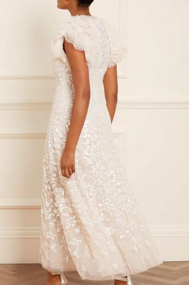 Women Embellished Dresses Needle and Thread Sequin Rose Gloss Ankle Gown Champagne