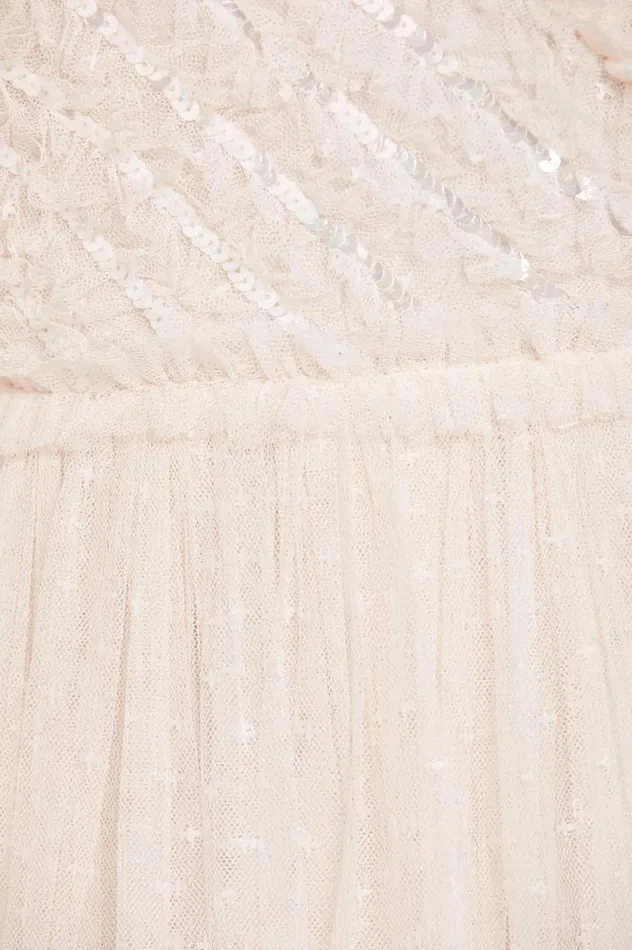 Women Embellished Dresses Needle and Thread Spiral Sequin Bodice VNeck Ankle Gown Champagne
