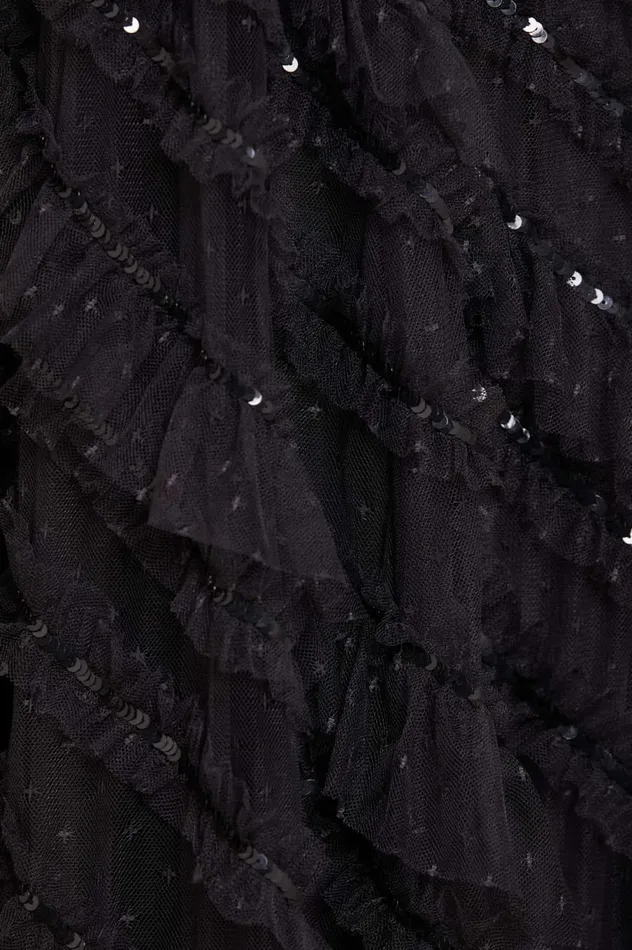 Women Embellished Dresses Needle and Thread Spiral Sequin OneShoulder Micro Mini Dress Black