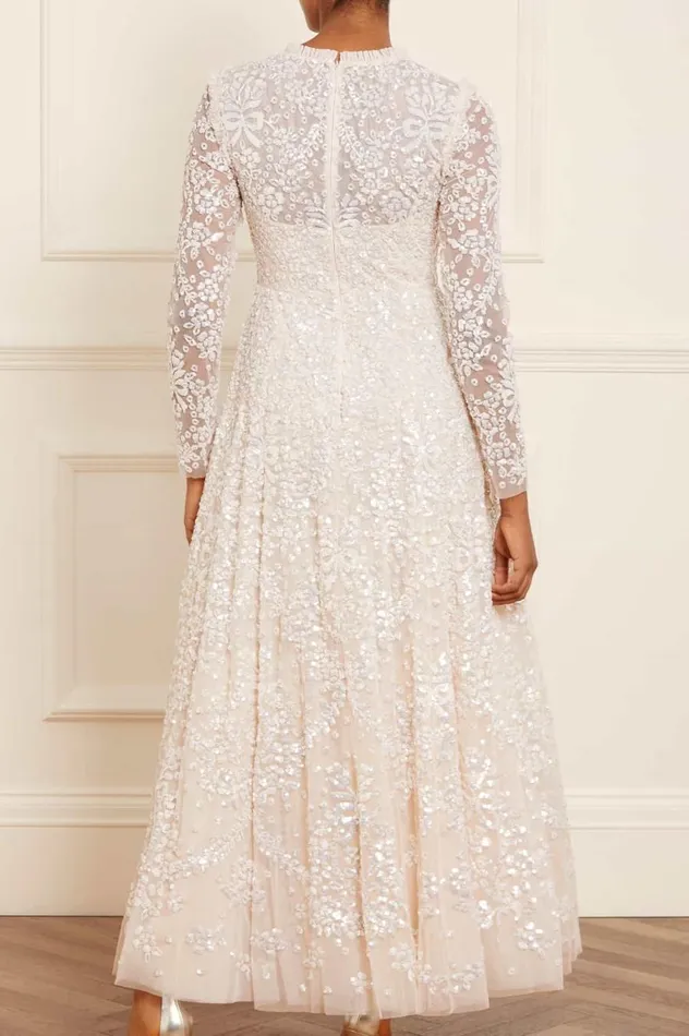 Women Embellished Dresses Needle and Thread Victorian Wreath Gloss Long Sleeve Gown Champagne