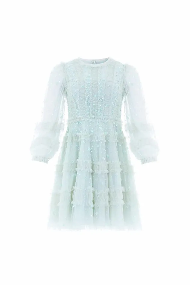 Women Embellished Dresses Needle and Thread Violet Shimmer Micro Mini Dress Green