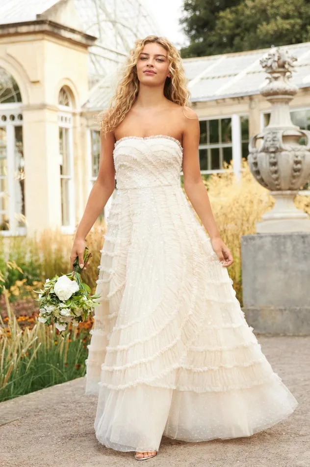 Women Embellished Dresses Needle and Thread Violet Shimmer Strapless Corset Gown Champagne