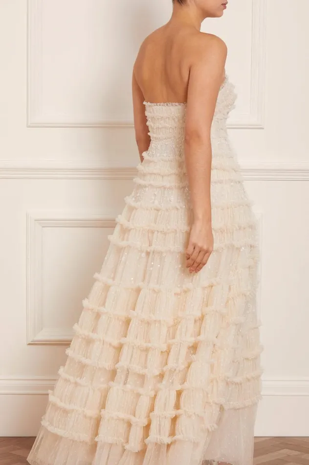 Women Embellished Dresses Needle and Thread Violet Shimmer Strapless Corset Gown Champagne