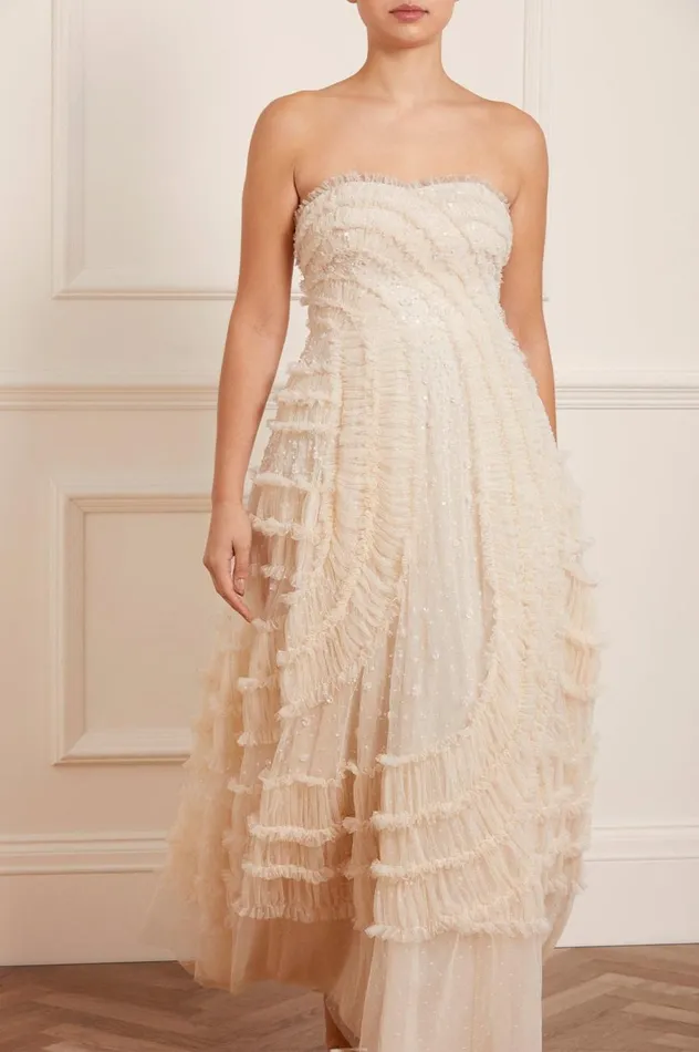 Women Embellished Dresses Needle and Thread Violet Shimmer Strapless Corset Gown Champagne