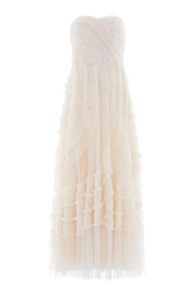 Women Embellished Dresses Needle and Thread Violet Shimmer Strapless Corset Gown Champagne