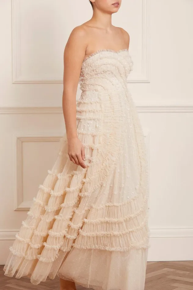 Women Embellished Dresses Needle and Thread Violet Shimmer Strapless Corset Gown Champagne
