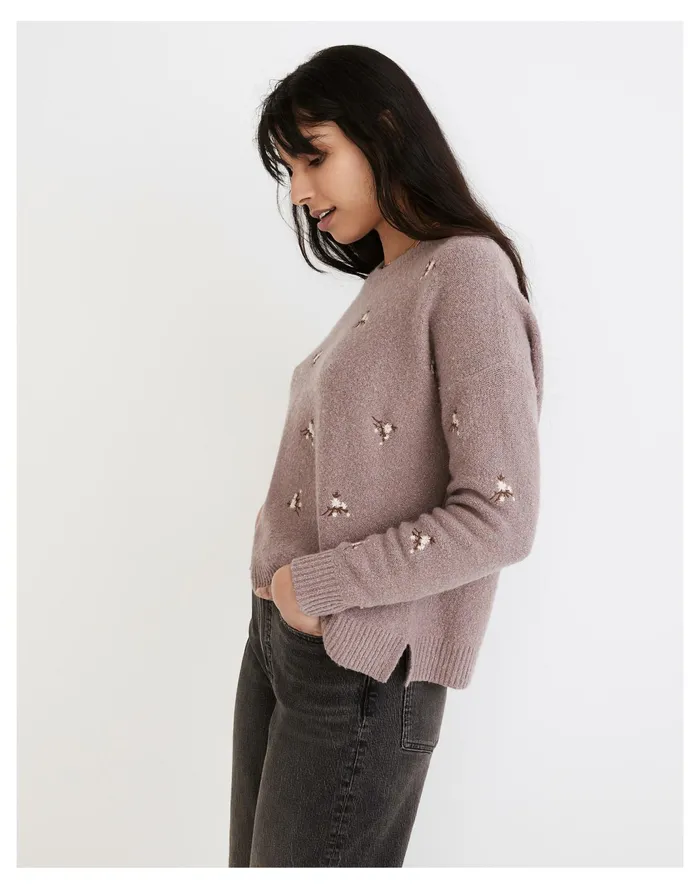 Women Embroidered Cross Stitch Floral Pullover Sweater Heather Lavender Madewell Sweaters Women Embroidered Cross Stitch Floral Pullover Sweater Heather Lavender Madewell Sweaters