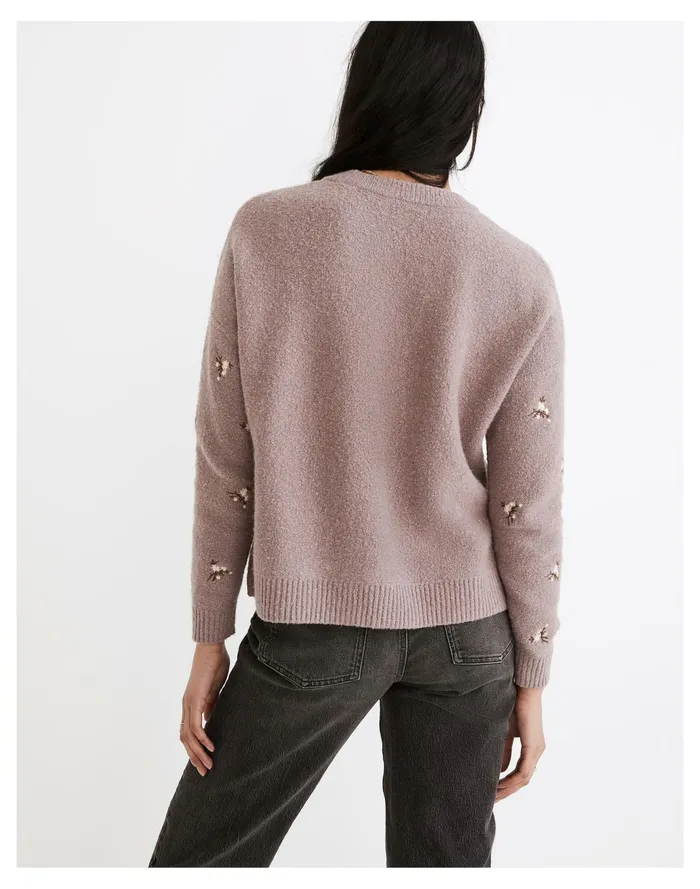Women Embroidered Cross Stitch Floral Pullover Sweater Heather Lavender Madewell Sweaters Women Embroidered Cross Stitch Floral Pullover Sweater Heather Lavender Madewell Sweaters
