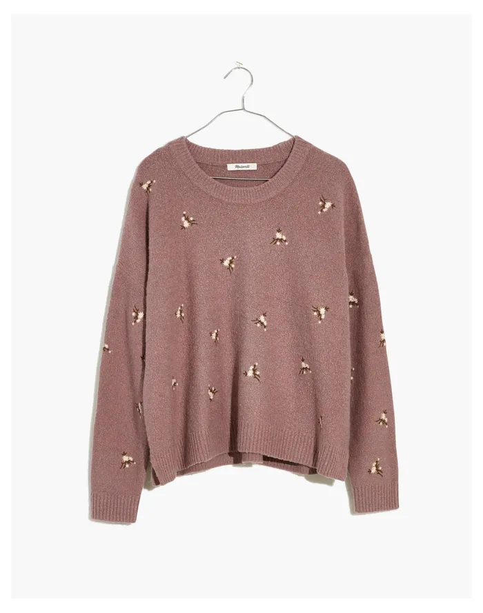 Women Embroidered Cross Stitch Floral Pullover Sweater Heather Lavender Madewell Sweaters Women Embroidered Cross Stitch Floral Pullover Sweater Heather Lavender Madewell Sweaters