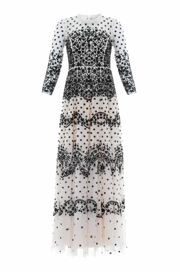 Women Embroidered Dresses Needle and Thread Beatrice Long Sleeve Gown Champagne