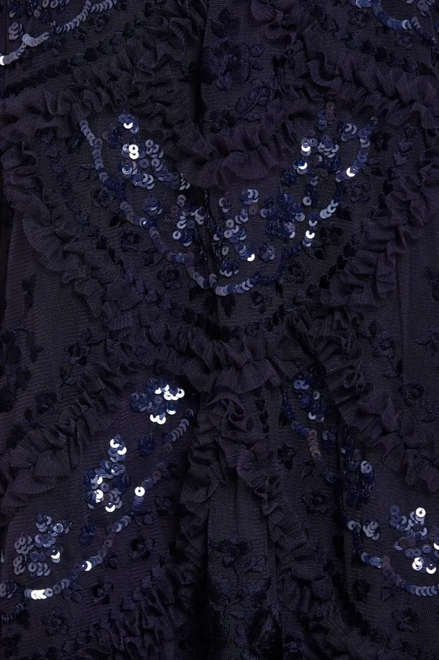Women Embroidered Dresses Needle and Thread Carmen Ruffle Ankle Gown Blue