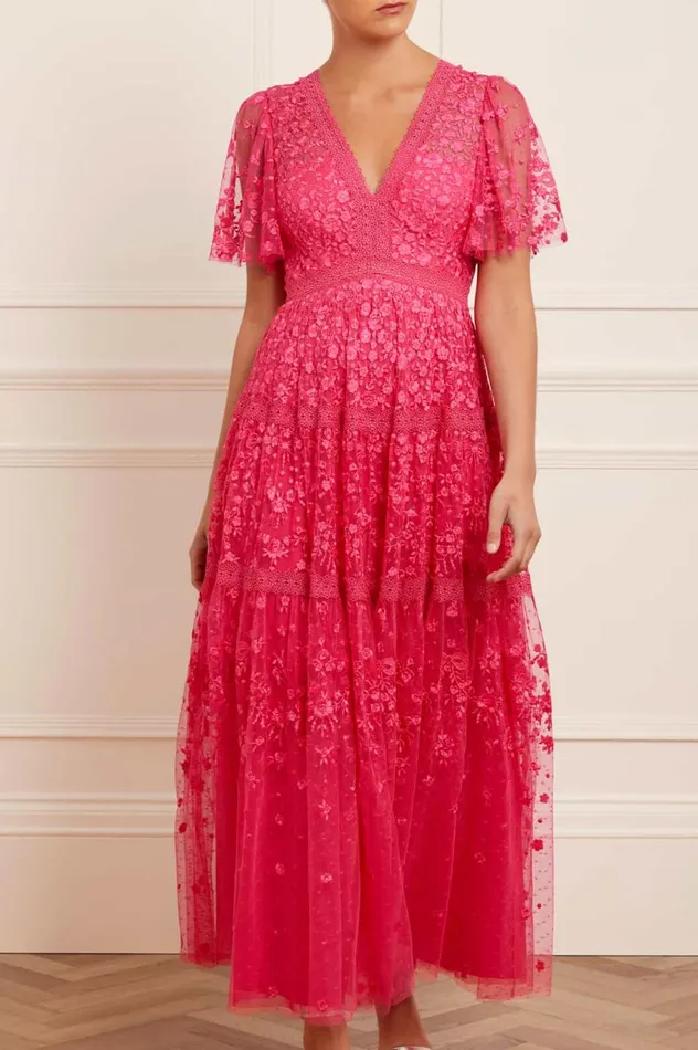Women Embroidered Dresses Needle and Thread Celestia Ribbon Short Sleeve Ankle Gown Pink Women Embroidered Dresses Needle and Thread Celestia Ribbon Short Sleeve Ankle Gown Pink