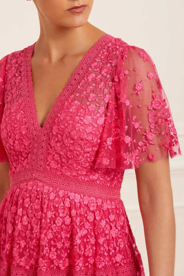 Women Embroidered Dresses Needle and Thread Celestia Ribbon Short Sleeve Ankle Gown Pink Women Embroidered Dresses Needle and Thread Celestia Ribbon Short Sleeve Ankle Gown Pink