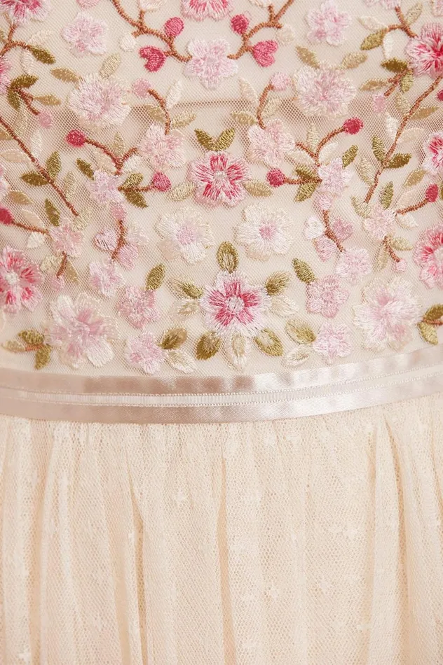 Women Embroidered Dresses Needle and Thread Rosie Lace Bodice Long Sleeve VNeck Ankle Gown Champagne