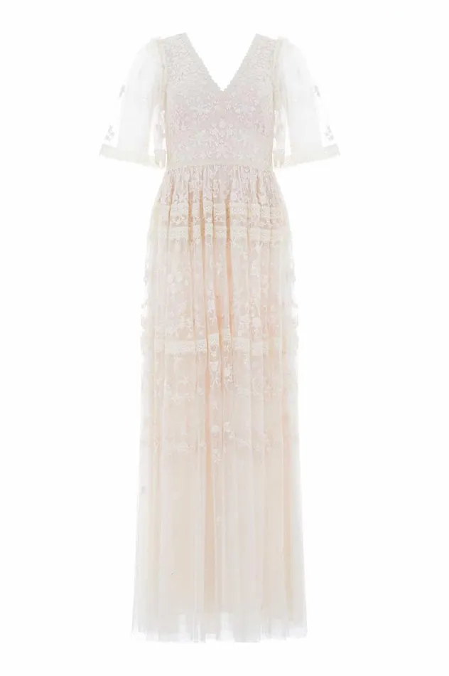 Women Embroidered Dresses Needle and Thread Sweetheart Lace Gown Champagne Women Embroidered Dresses Needle and Thread Sweetheart Lace Gown Champagne