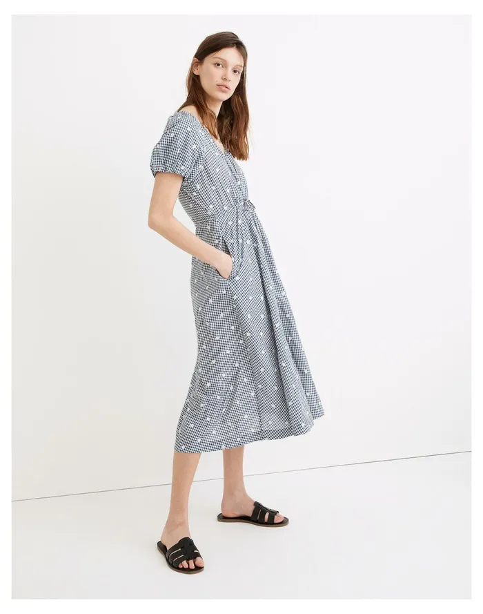 Women Embroidered Gingham Faux Wrap Tie Waist Midi Dress Navy Shoreline Madewell Dresses Women Embroidered Gingham Faux Wrap Tie Waist Midi Dress Navy Shoreline Madewell Dresses