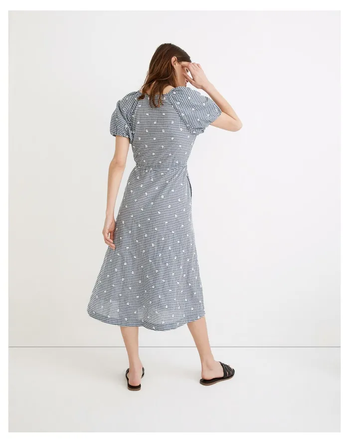Women Embroidered Gingham Faux Wrap Tie Waist Midi Dress Navy Shoreline Madewell Dresses Women Embroidered Gingham Faux Wrap Tie Waist Midi Dress Navy Shoreline Madewell Dresses
